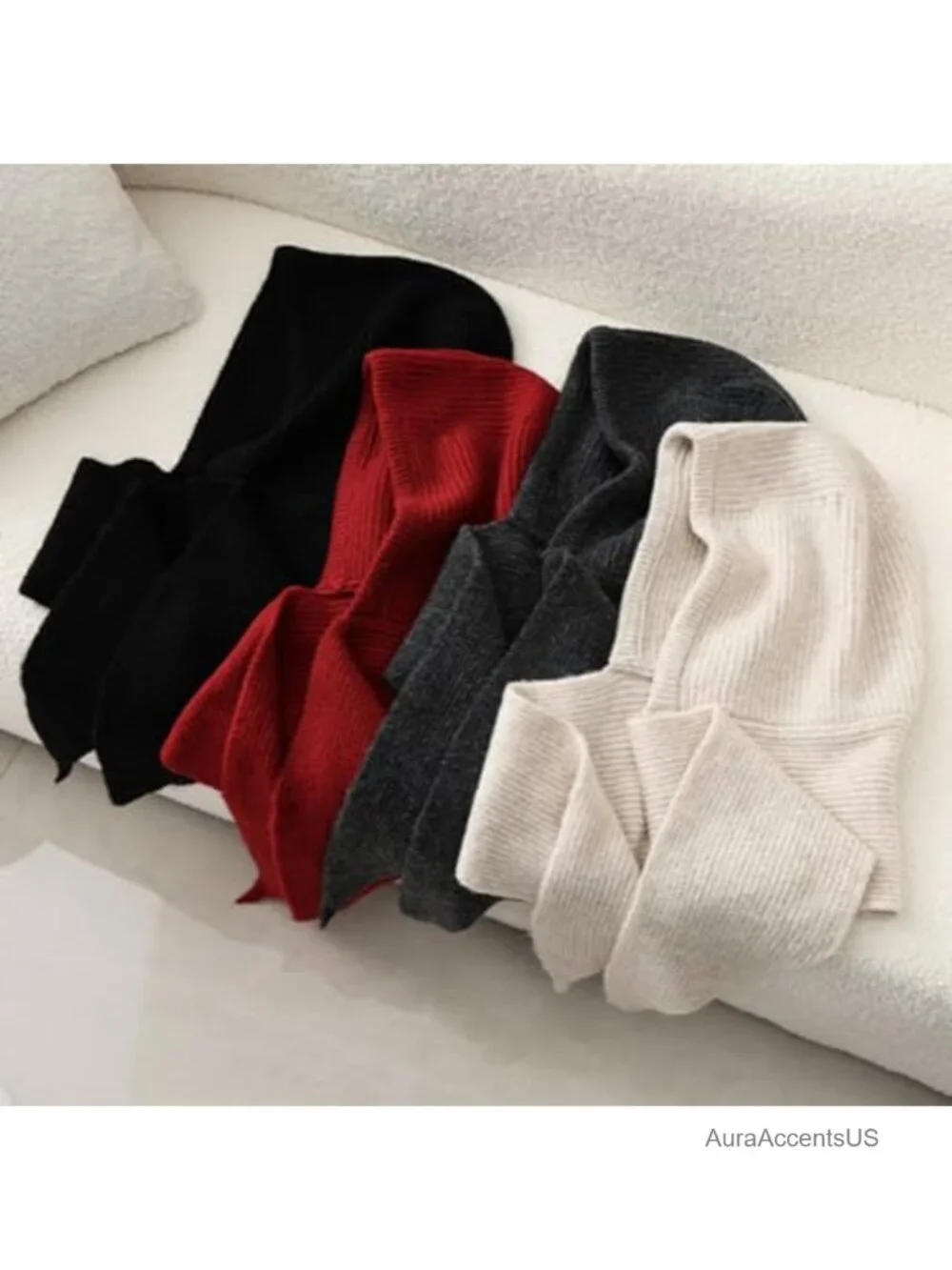 Women's 3 in 1 Balaclava Hood Hat Scarf Knitted Beanie Winter Set